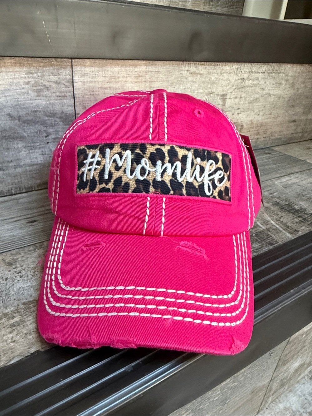NWT KBETHOS VINTAGE Hot Pink Baseball Cap with Leopard #Momlife Patch